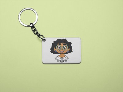 Curly hair girl, green spects - Printed acrylic animated Keychain(Pack Of 2)
