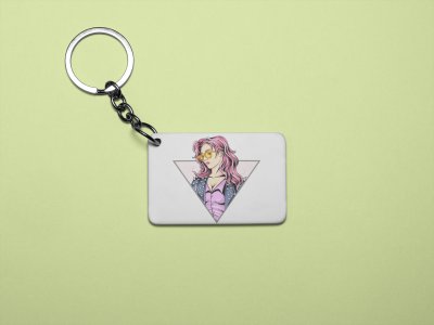 Pink hair girl - Printed acrylic animated Keychain(Pack Of 2)