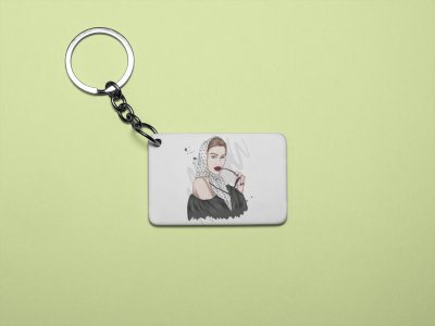 Off-shoulder black dress - Printed acrylic animated Keychain(Pack Of 2)