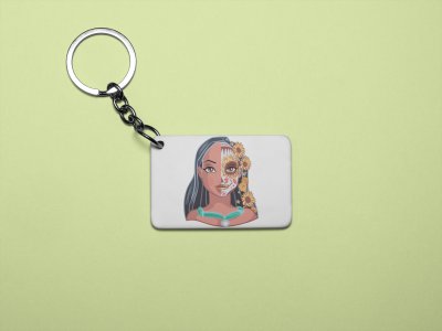 Pocahontas face - Printed acrylic animated Keychain(Pack Of 2)