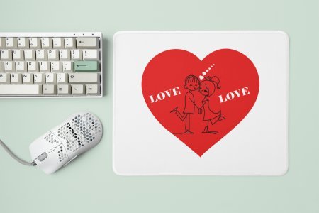 Cute Couple Inside The Heart - Designable Printed Mousepads(20cm x 18cm)