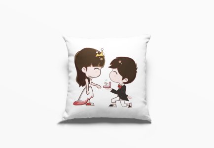 Boy in love making propose to a surprised girlfriend, engagement-Printed Pillow Covers For (Pack Of Two)