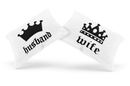 Husband &Wife Text In Black -Printed Pillow Covers For (Pack Of Two)