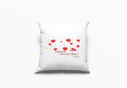 Happy Valentine's Day With Hanging Hearts Hearts -Printed Pillow Covers For (Pack Of Two)