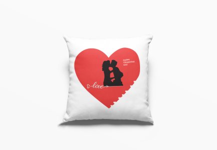 Happy valentine's Day With Cute Kissing Couple -Printed Pillow Covers For (Pack Of Two)
