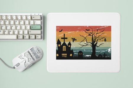 Halloween graveyard illustration graphic -Halloween Theme Mousepads