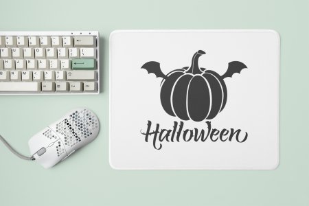 Halloween Black text -Pumpkin With Wings -Halloween Theme Mousepads