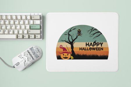 Happy Halloween Black text -Pumpkin And Trees -Halloween Theme Mousepads