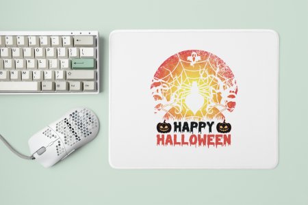 Happy Halloween text -Spider Web-Halloween Theme Mousepads