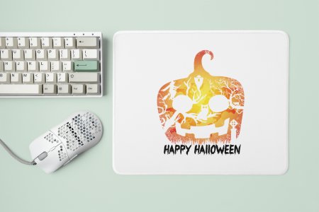 Happy Halloween- Pumpkin With Evil Shadow-Halloween Theme Mousepads