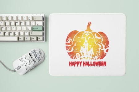 Happy Halloween-Hunted House Inside The Pumpkin -Halloween Theme Mousepads