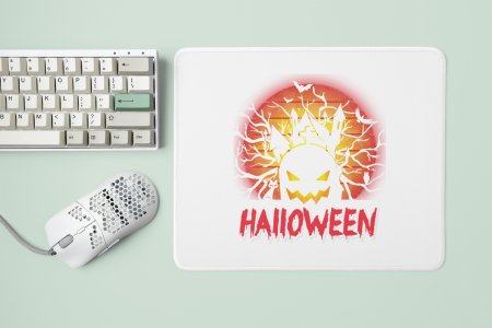 Halloween Red Text-White Ghost -Halloween Theme Mousepads