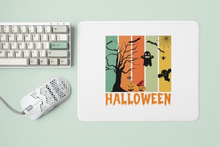 Halloween Orange Text -Pumpkins And Ghosts-Halloween Theme Mousepads
