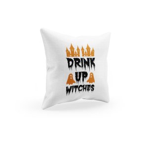 Drink Up Witches-Two Ghost With Hunted House -Halloween Theme Pillow Covers (Pack Of 2)