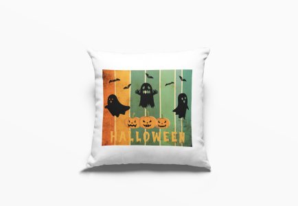 Halloween Text With Colourfull Background -Flying Bats -Halloween Theme Pillow Covers (Pack Of 2)