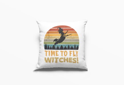 Time To fly Witches-Flying Witch-Halloween Theme Pillow Covers (Pack Of 2)