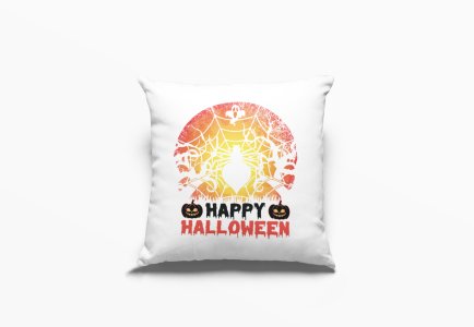 Happy Halloween text -Spider Web-Halloween Theme Pillow Covers (Pack Of 2)