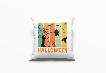Halloween Orange Text -Pumpkins And Ghosts-Halloween Theme Pillow Covers (Pack Of 2)