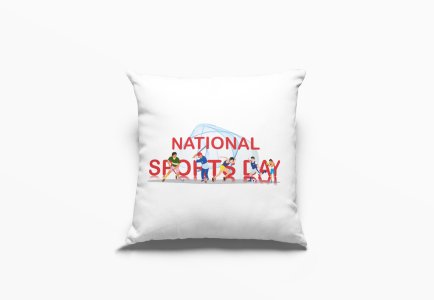 National Sports Day Text In Red -Printed Pillow Covers (Pack Of 2)
