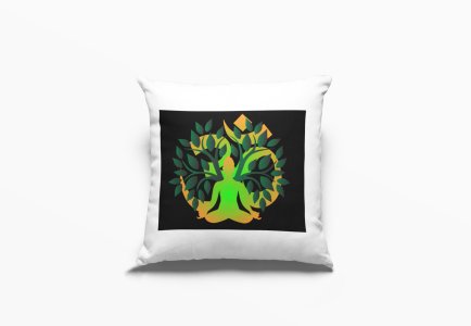 A Man's Shadow Is Sitting In front Of Om Symbol, (BG Green) - Printed Pillow Covers(Pack Of 2)