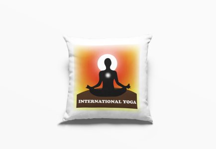 International Yoga Text In White -Printed Pillow Covers(Pack Of 2)