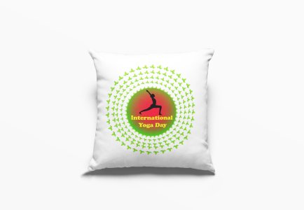 International Yoga Day Text In Yellow -Printed Pillow Covers(Pack Of 2)