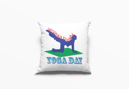 International Yoga Day Text In Red & Blue -Printed Pillow Covers(Pack Of 2)