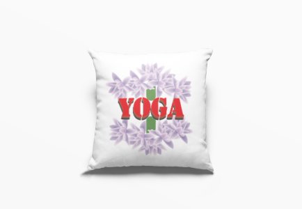 YogaText Written In Front Of Violet Flower-Printed Pillow Covers(Pack Of 2)