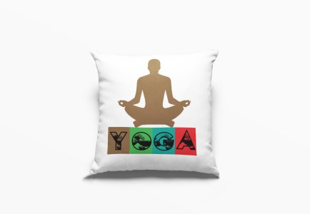 Yoga Text (BG Colourfull )-Printed Pillow Covers(Pack Of 2)