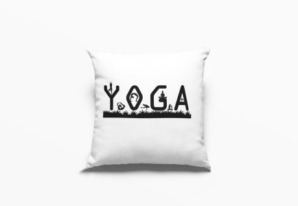 Yoga Text In Black -Printed Pillow Covers(Pack Of 2)