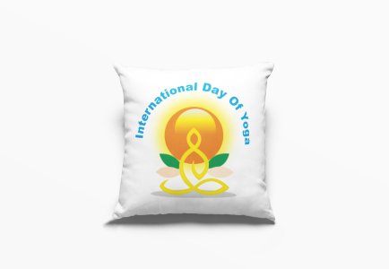 International Yoga Day Text In Sky Blue -Printed Pillow Covers(Pack Of 2)