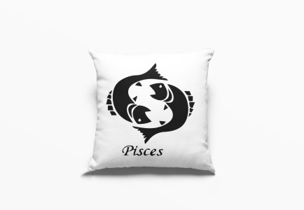 Pisces Text With Symbol - Printed Pillow Covers(Pack Of 2)