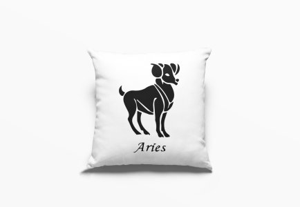 Aries Black Text With symbol - Printed Pillow Covers(Pack Of 2)