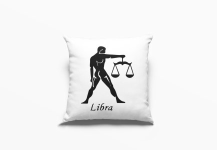 Libra Black Text With Symbol - Printed Pillow Covers(Pack Of 2)