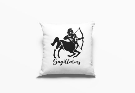 Sagittarius Black Text With Symbol - Printed Pillow Covers(Pack Of 2)
