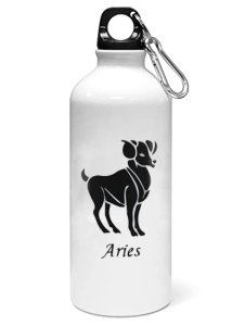 Aries symbol (BG Black) - Zodiac Sign Printed Sipper Bottles For Astrology Lovers