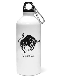 Taurus symbol (BG Black) - Zodiac Sign Printed Sipper Bottles For Astrology Lovers