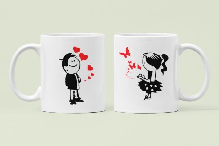 Cute couple with hearts- Printed Coffee Mugs For Valentine's Day( Pack Of 2 )