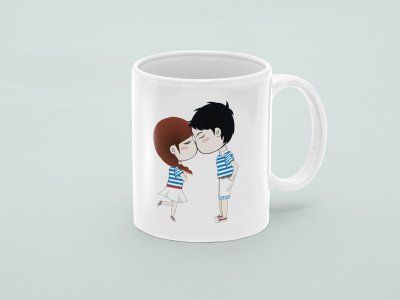 Cartoon character copule - valentine themed printed ceramic white coffee and tea mugs/ cups