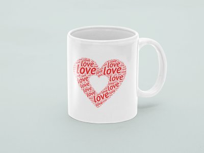 Love alphabets, heart - valentine themed printed ceramic white coffee and tea mugs/ cups