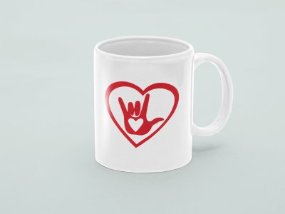 I Love You Gesture Emoji  - valentine themed printed ceramic white coffee and tea mugs/ cups