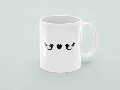 Two Birds - valentine themed printed ceramic white coffee and tea mugs/ cups