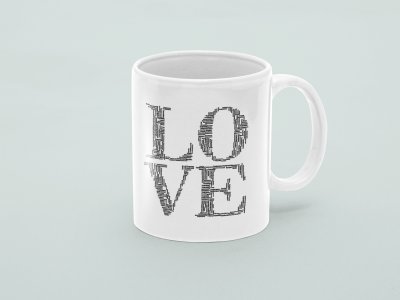 Love In So Many Letters - valentine themed printed ceramic white coffee and tea mugs/ cups