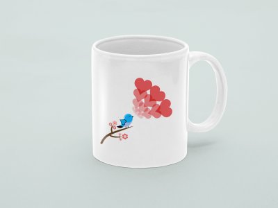 Love Bird On Branches - valentine themed printed ceramic white coffee and tea mugs/ cups