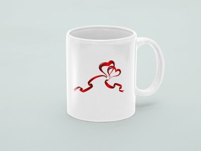 Heart Ribbon - valentine themed printed ceramic white coffee and tea mugs/ cups