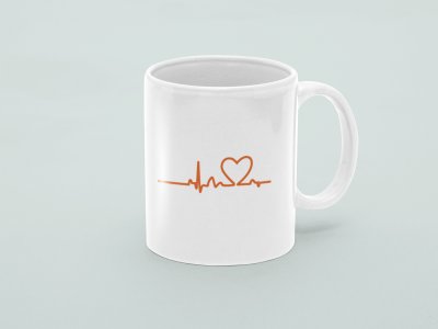 Heartbeat line  - valentine themed printed ceramic white coffee and tea mugs/ cups