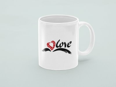 Heart with love text  - valentine themed printed ceramic white coffee and tea mugs/ cups
