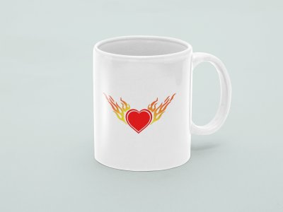 Heart with Fire  - valentine themed printed ceramic white coffee and tea mugs/ cups
