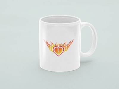 Broken Heart With Fire - valentine themed printed ceramic white coffee and tea mugs/ cups