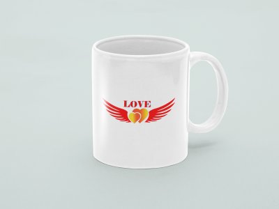 Hearts with Wings - valentine themed printed ceramic white coffee and tea mugs/ cups